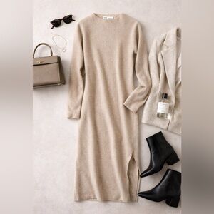 Zara 100% Wool Beige Midi/Maxi Dress L Sweater Dress Minimalist Neutral
